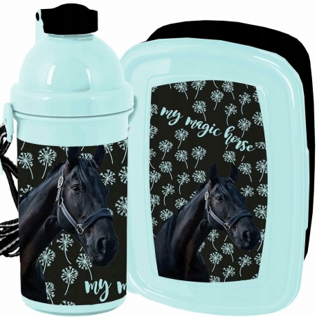Love Horses Cavallo Oro Set Colazione Box Portamerenda,Borraccia Automatica