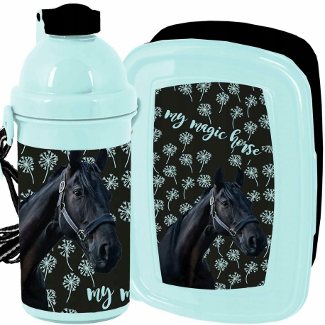 Love Horses Gold Horse Breakfast Set Storage Box, Automatic Bottle