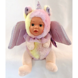 Bambola Unicorno Peluche BeBe con Ali Glitter 23cm Colore Rosa