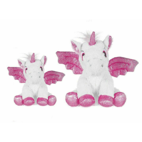set 2 Unicorns Plush with 20 and 28 cm Glitter wings Color Pink