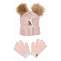 Minnie Mouse Cappello con 2 Pon Pon Orecchie,Guanti Invernale Bambina 3-10anni Rosa