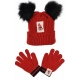 Minnie Mouse Cappello con 2 Pon Pon Orecchie,Guanti Invernale Bambina 3-10anni Rosso
