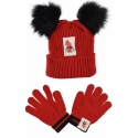 Minnie Mouse Cappello con 2 Pon Pon Orecchie,Guanti Invernale Bambina 3-10anni Rosso