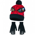 Spider Man 2 pezzi Cappello con Pon Pon + Guanti Invernale Bambino 3-8anni Nero