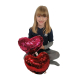 2x Reversible Sequin Cushion Pink + Red Heart 30 cm Valentine's Day Gift