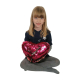 2x Reversible Sequin Cushion Pink + Red Heart 30 cm Valentine's Day Gift