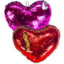 2x Reversible Sequin Cushion Pink + Red Heart 17 cm Valentine's Day Gift