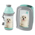 Cane Maltese Bianco Set Colazione Box Porta Merenda,Borraccia Automatica scuola