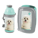 white Maltese dog Breakfast Set Snack Box, Automatic School Bottle