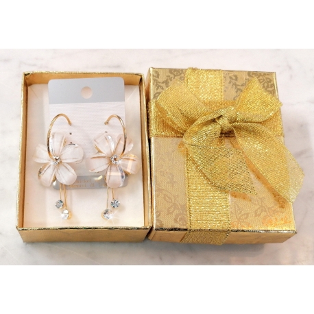 Fiore Estivo Blu Scuro Orecchini a Cerchio con Cristalli da Donna Grande