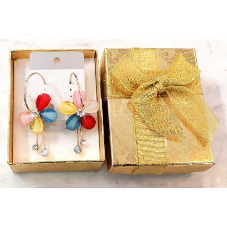 Fiore Estivo Bianco Orecchini a Cerchio con Cristalli da Donna Grande