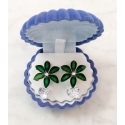 Fiore Verde Orecchini a Bottone con Cristalli da Donna Grande
