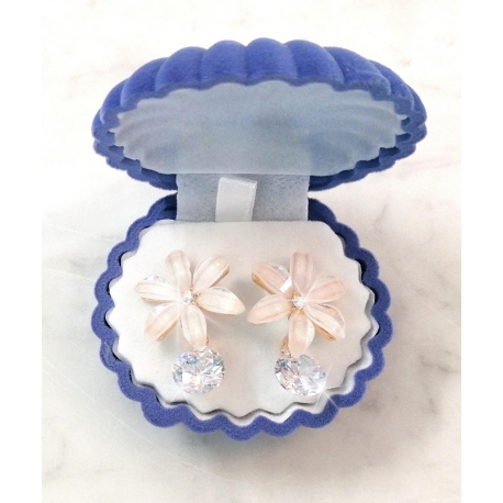 Fiore Verde Orecchini a Bottone con Cristalli da Donna Grande