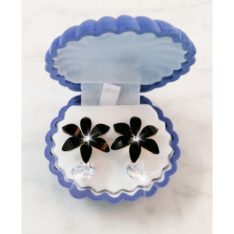 Fiore Bianco Orecchini a Bottone con Cristalli da Donna Grande