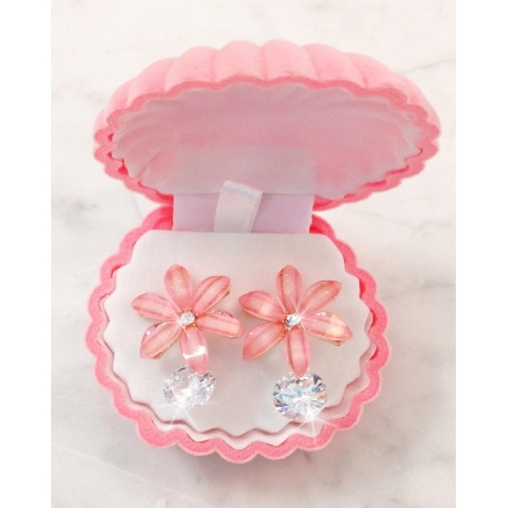 Fiore Rosa Orecchini a Bottone con Cristalli da Donna Grande