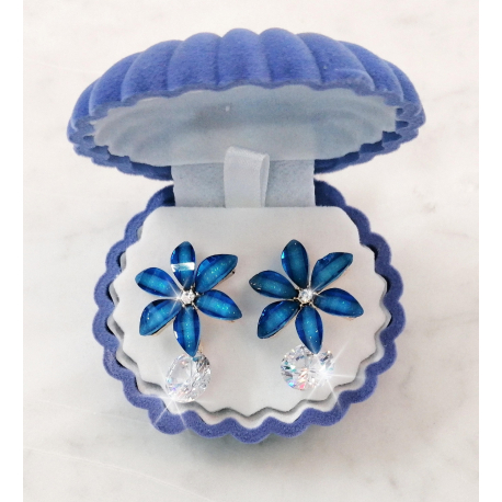 Fiore Rosa Orecchini a Bottone con Cristalli da Donna Grande