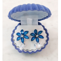 Fiore Blu Orecchini a Bottone con Cristalli da Donna Grande