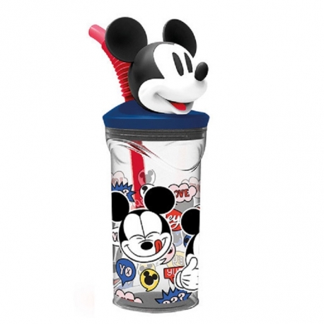 Disney Mickey Mouse Anniversario Bicchiere 3D con Figurina e Cannuccia Bambini