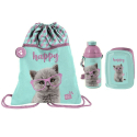 Gatto Happy Set Sacca Borsa Zaino Piatto Box Portamerenda Borraccia 500ml