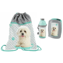 Dog White Set Bag Bag Backpack Flat Box Lunch Box Bottle 500ml