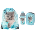 Cat Blue Set Bag Bag Backpack Flat Box Lunch Box Bottle 500ml