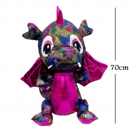 Gigante Peluche Drago Draco Rosa 70 cm con Ali Seduto Glitter Bambini Ragazzi
