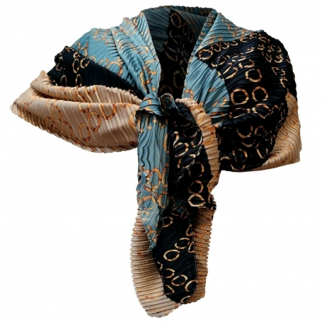 N°5 Beige Elegante Sciarpa Plissettata Misto Seta Sciale Foulard Donna Cerimonia