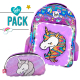 Footy Unicorno Paillettes Reversibile Rosa Led Zaino + Astuccio Scuola Elementare per Bambina Ragazza