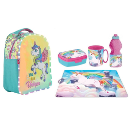 3D Backpack Unicorn Magic Backpack Set, Sports Bag, Kindergarten School Snack Box
