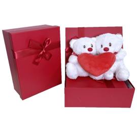 Couple of Teddy Bears with Heart 20 cm White Plush in Valentine's Day Gift Bag