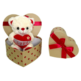 Heart Teddy Bear "Love" 22cm Ivory Plush in Valentine's Day Gift Box