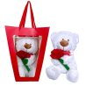 White Plush Bear 35cm with Flower in Valentine's Day Gift Bag