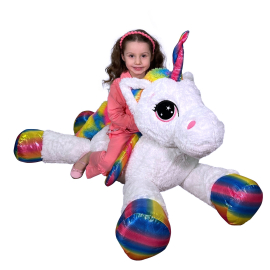 Giant Huge Unicorn Plush Toy 120cm With White Wings Lying Adult Kids