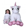 Gigante Peluche Unicorno 95 cm Seduto Pony Bianco Glitter, Bambini Ragazzi Adulti