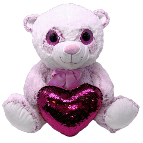 Orso Peluche Rosa 45cm Cuore Paillettes Color Pastello Bambini Adulti