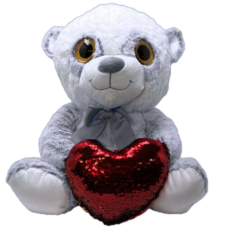 Plush Bear Grey 45cm Heart Pastel Color Sequins Children Adults
