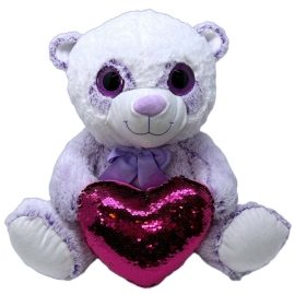 Orso Peluche Viola 45cm Cuore Paillettes Color Pastello Bambini Adulti