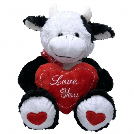 Mucca 50cm Grande Peluche con Cuore " Love You " Bianco nero