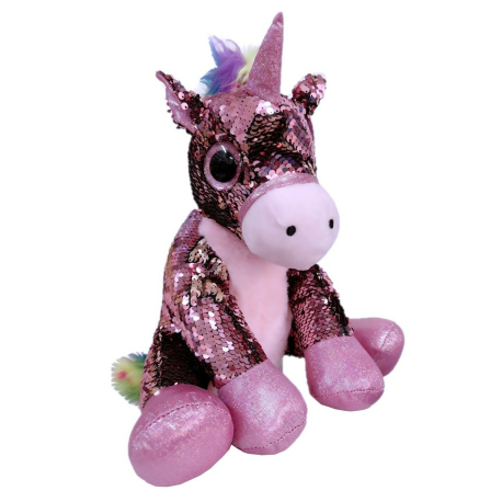 Sitting Unicorn 35cm Plush Sequined Sequins Reversible Blue Girabrilla