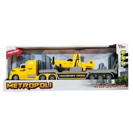 Car Tow Truck Truck Transport White Helicopter Lights and Sounds 1:16 Scale