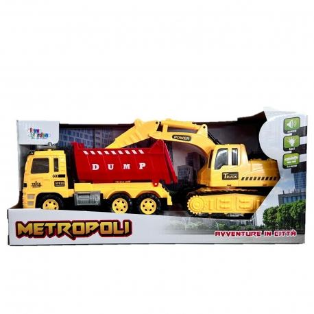 Metropoli Autobus Turistico Rosso a Frizione Luci e Suoni Scala 1:16