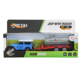 Jeep Car with Trailer Metal Model Scale 1:35 - 1:50 Farm Series Red
