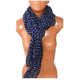 Dark Blue Zig zag SCARF Shawl Foulard Shoulder Cover Stole Mixed Silk Unisex