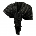 Elegant Pleated SCARF Foulard Shawl Woman Shrug Ceremony Black Pois