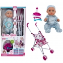 Il Mio Bebè Bambola Neonato 35cm Blu Con Passeggino e set Pappa