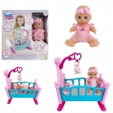 Baby Teo Neonato 28cm Rosa Con Lettino Culla,10 Suoni, Set Cameretta, Fa Pipi