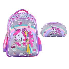Large Backpack Elementary School Girl Footy Love Mermaid Paillette and Led