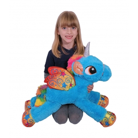 Unicorno Peluche 65cm Viola Pony Cavallo Magico Disteso con Ali