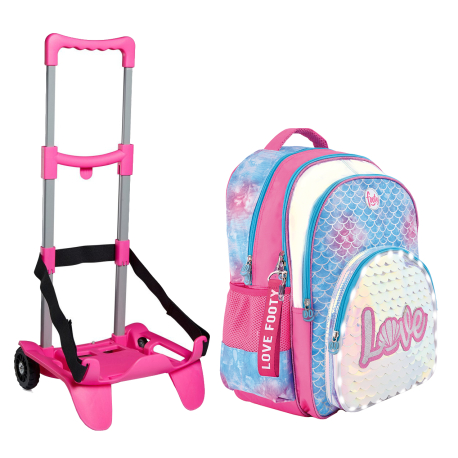 Footy Unicorno Rosa Led Grande Zaino con Carrello Trolley Staccabile Seven