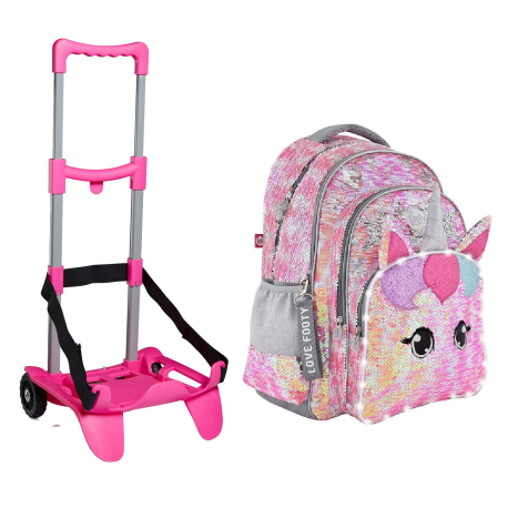 Footy Unicorno 3D Led Grande Zaino con Carrello Trolley Staccabile Seven